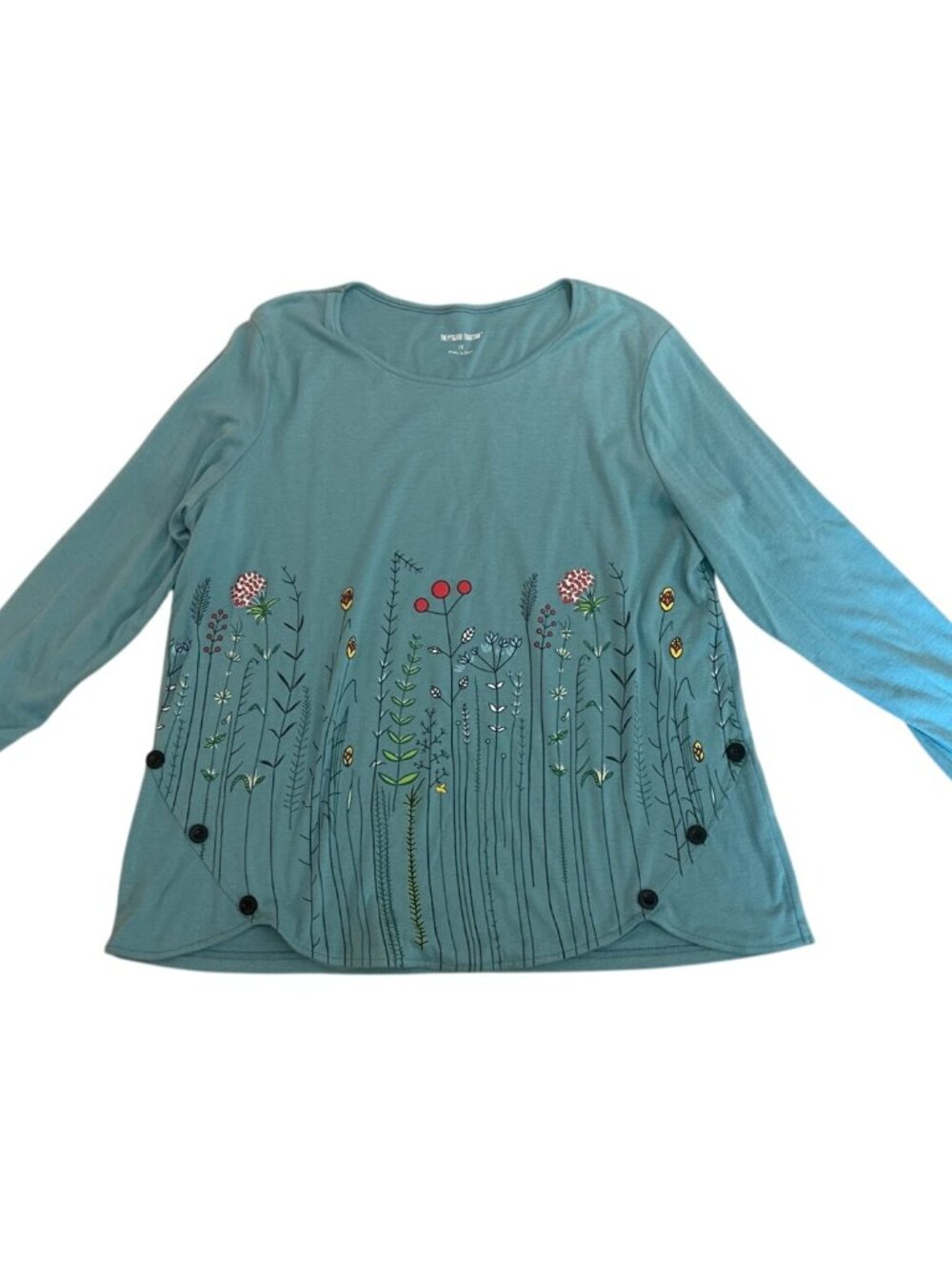 The Pyramid Collection Top 1X Floral Print Asymmetrical Tunic Button Accents
